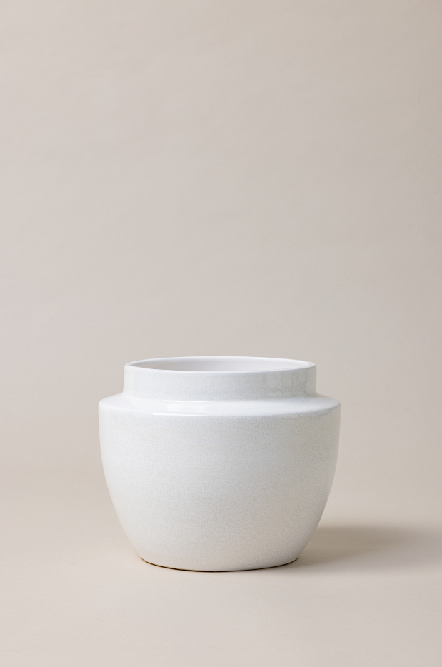 Terracotta glazed plant pot in white craclé color