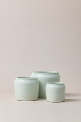 Set of three Terracotta Glazed Plant Pots of different sizes in Mint Green Color