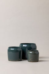 set of three Terracotta glazed plant pots in juniper green color