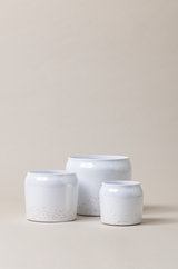 set of three terracotta glazed plant pots in white color